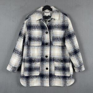 Per Una M&S Jacket Womens US 10 Blue Mix Plaid Longline Shacket Coat Casual Fall